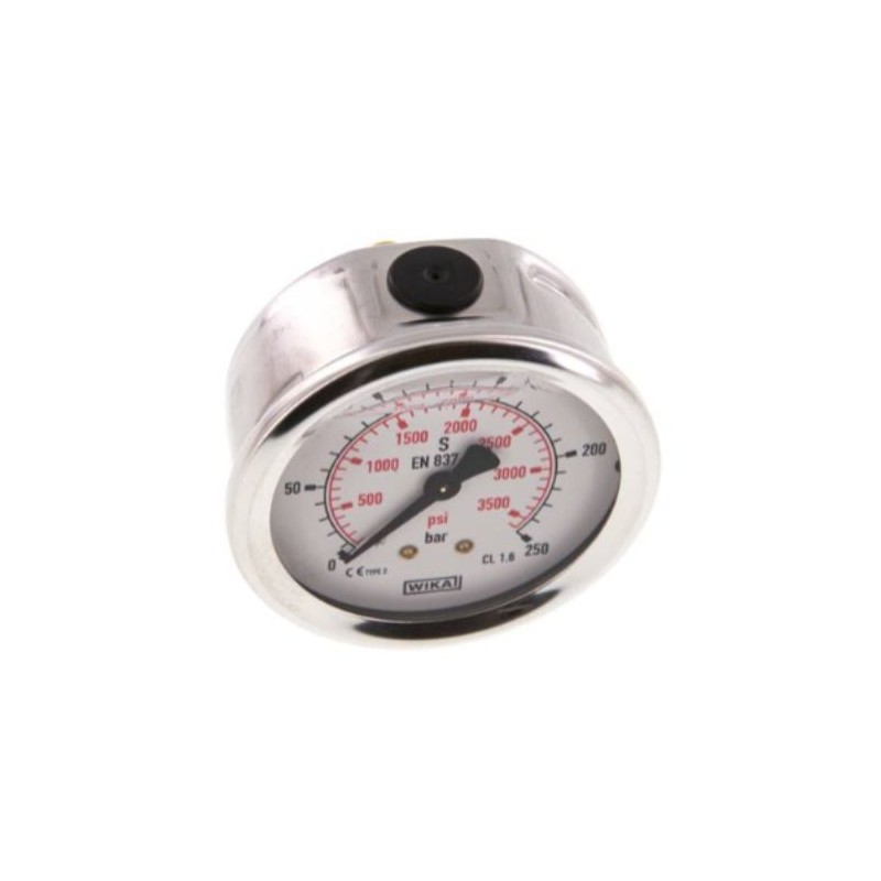 Manometras 250 bar, Ø63mm, 1/4   centrinis pajungimas, užpildytas glicerinu, klase 1.0