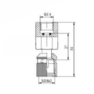 1/4" BSP iekšējā vītne, M16x2 iekšējā vītne, adapteris manometra caurulei, tērauda