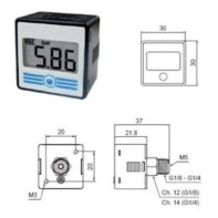 1/4   BSP ārējā vītne, M5, digitālais manometrs 10 bar, 30x30mm, centrālais savienojums