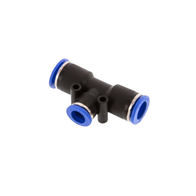 ātrais pneimatiskais savienojums, T forma, 2x OD 12mm un OD 8mm