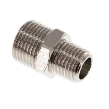 1/4" - 3/8" male BSP threads coupling, nickel-plated brass