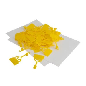 Tepimo taško kamštelis su etikete, geltonas