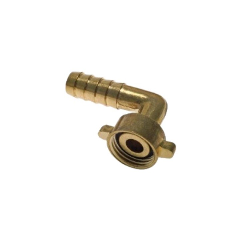 1/2" iekšējā BSP vītne leņķis 90° ar rotējošu uzgriezni šļūtenē ID 13 mm, misiņš
