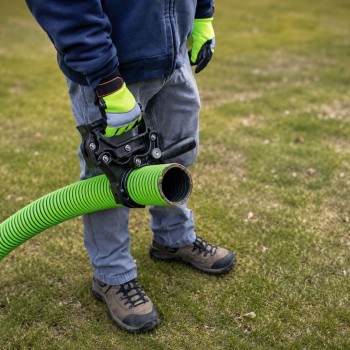 HANDLE-TECH handle fitted to a large-diameter industrial hose